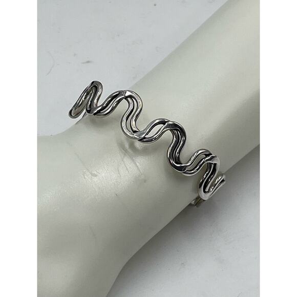Stamped .925 Sterling Silver Intertwined Wavy Squiggles Artisan Cuff Bracelet - Picture 2 of 9